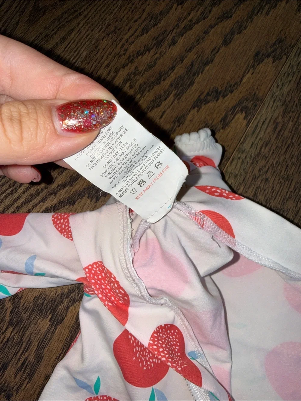 Snapper Rock Pink Long-Sleeve One-Piece Swimsuit with Red Fruit Print 6-12 month